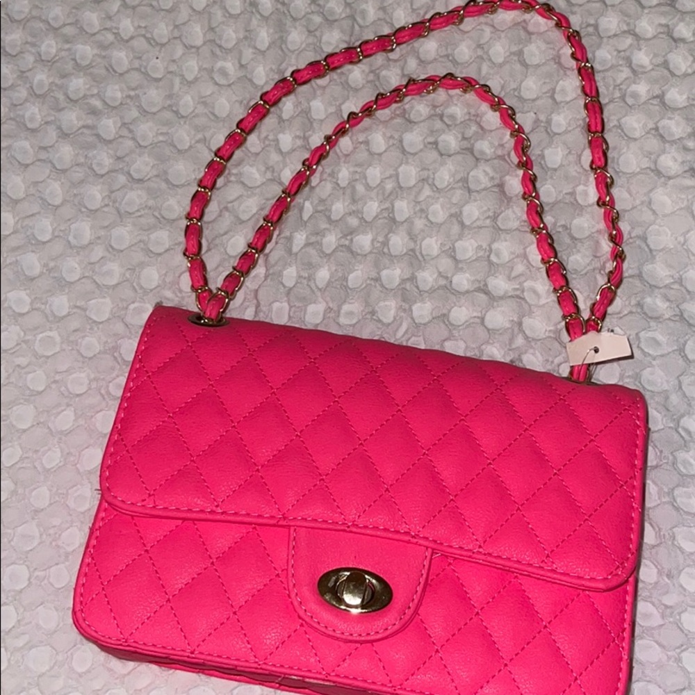 Bright pink chain bag